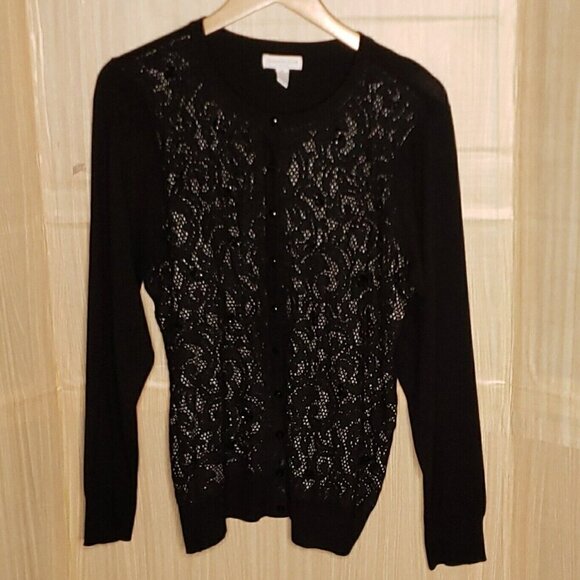 Charter Club Plus Womens Black Lacey Sequin Cardigan Sweater 1X - Picture 1 of 7